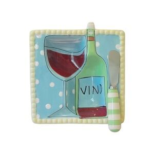 Mud Pie Vino Cheese Appetizer  Dip Ceramic Bowl With Knife